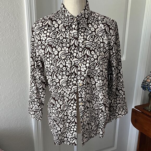Ralph Lauren Brown / White Floral Women's Button up Blouse SZ L - Picture 1 of 10